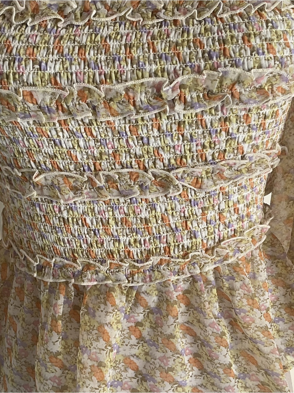 Astr Smocked Square-Neck Blouse in Cream and Yellow Floral - Picture 4 of 12